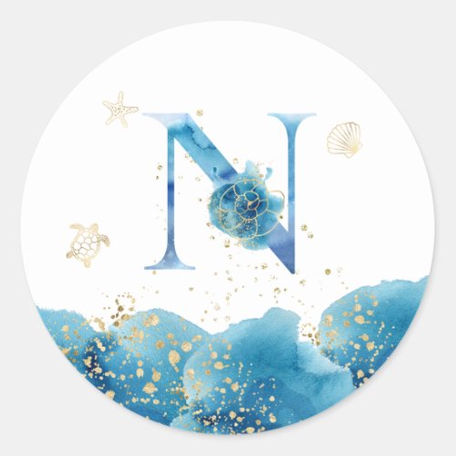   LETTER  N _ Sea Ocean Beach Envelope  Sticker