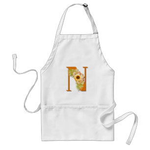 Letter N Sunflower Floral Monogram Adult Apron