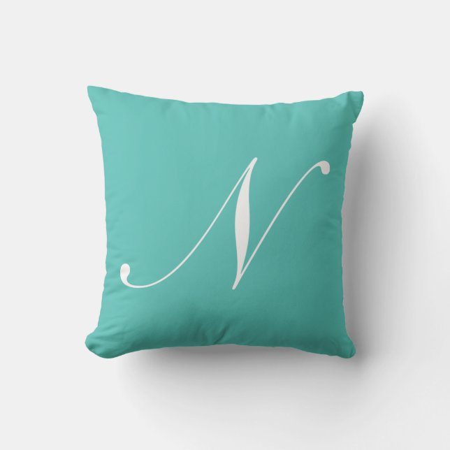 Letter N Turquoise Monogram Pillow (Front)