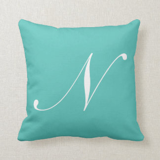 Letter N Turquoise Monogram Pillow