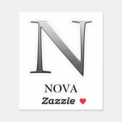 Letter N Two_Tone Silver Gray and Name Sticker