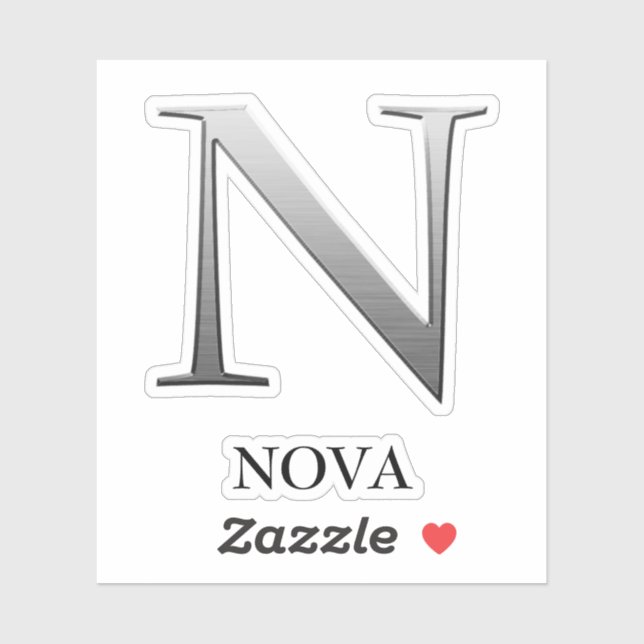 Letter N Two-Tone Silver Gray and Name Sticker (Sheet)
