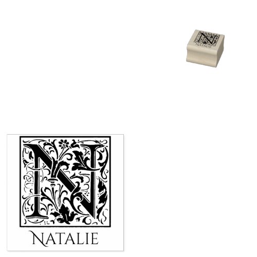 Letter N Vintage First Letter Personalized Rubber Stamp