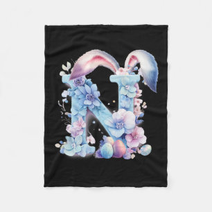 Letter N With Bunny Ears Adorned With Soft Pastel  Fleece Blanket