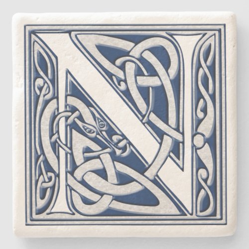 Letter N with Celtic Dragons Stone Coaster
