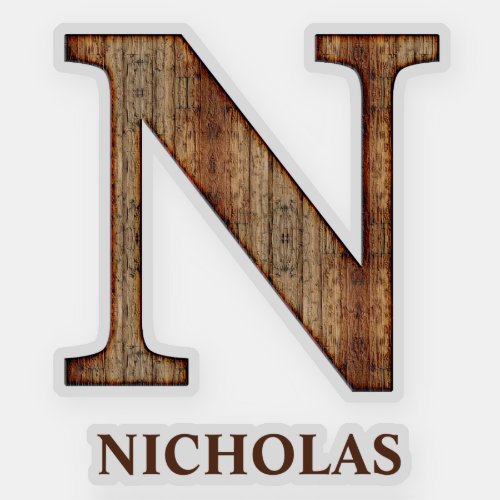 Letter N wood texture with custom name Sticker