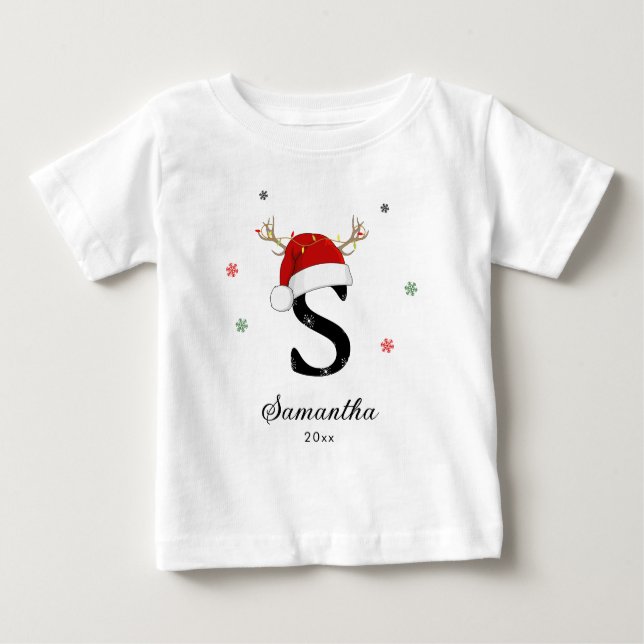 Letter Name Santa Hat | Monogram | Custom Initial Baby T-Shirt (Front)