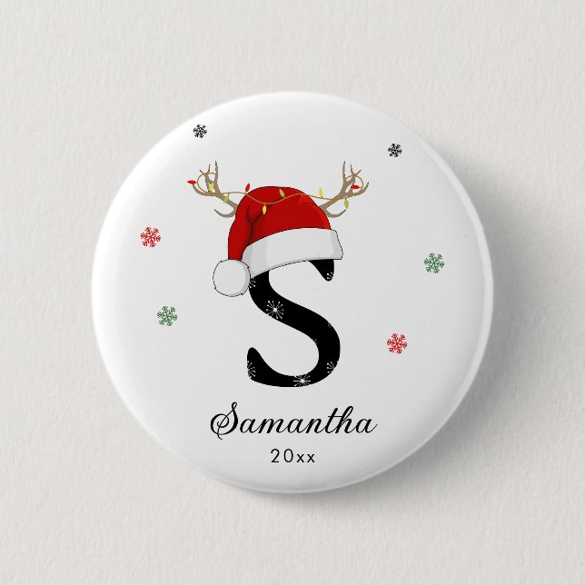 Letter Name Santa Hat | Monogram | Custom Initial Button (Front)