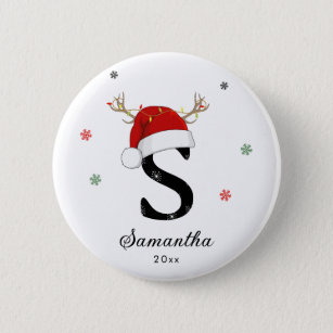 Letter Name Santa Hat   Monogram   Custom Initial Button