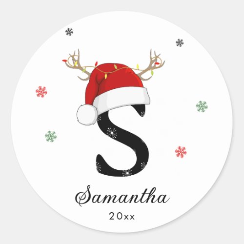 Letter Name Santa Hat  Monogram  Custom Initial Classic Round Sticker