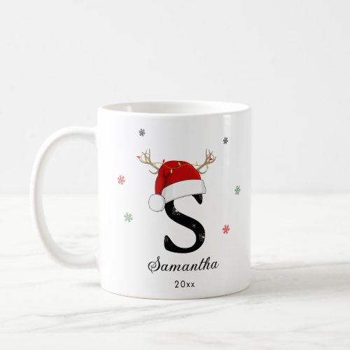 Letter Name Santa Hat  Monogram  Custom Initial Coffee Mug