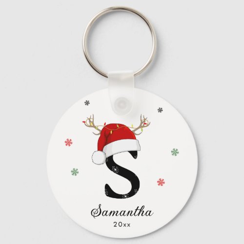 Letter Name Santa Hat  Monogram  Custom Initial Keychain