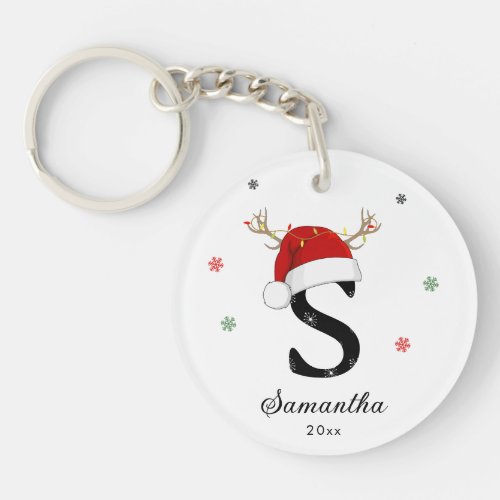 Letter Name Santa Hat  Monogram  Custom Initial Keychain