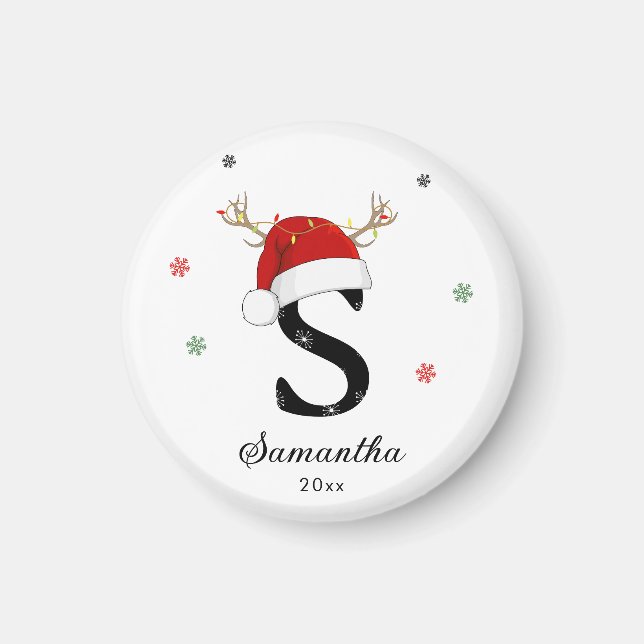 Letter Name Santa Hat | Monogram | Custom Initial Magnet (Front)