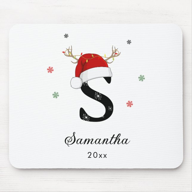 Letter Name Santa Hat | Monogram | Custom Initial Mouse Pad (Front)