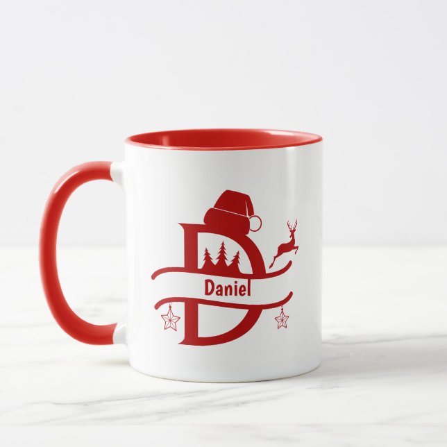 Letter Name Santa Hat | Monogram | Custom Initial  Mug (Left)
