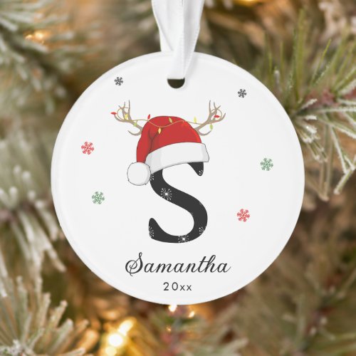 Letter Name Santa Hat  Monogram  Custom Initial Ornament