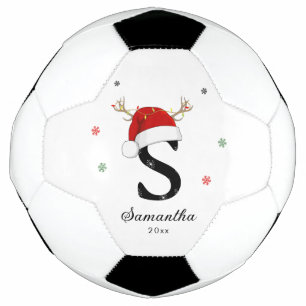 Letter Name Santa Hat Monogram Custom Initial Soccer Ball