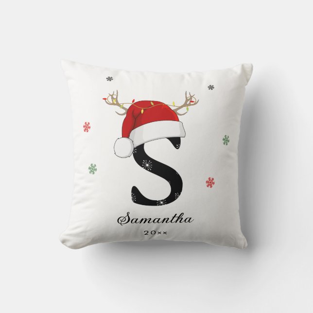 Letter Name Santa Hat | Monogram | Custom Initial Throw Pillow (Front)