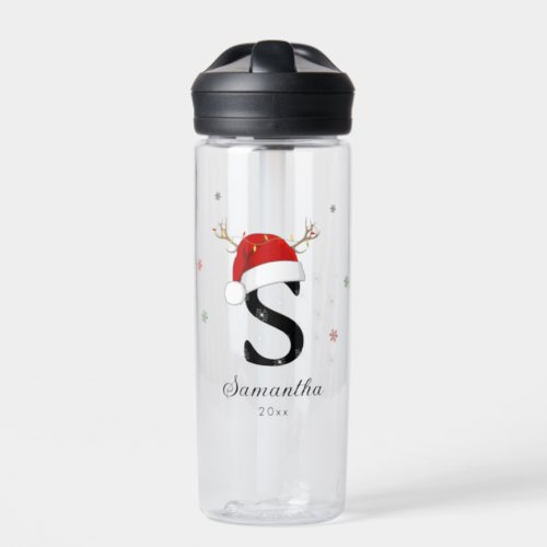 Letter Name Santa Hat  Monogram  Custom Initial Water Bottle