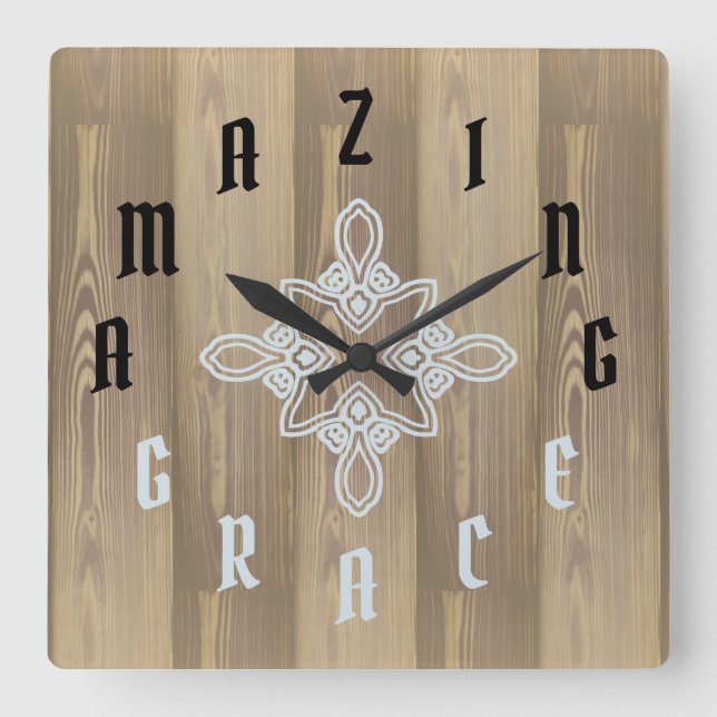 Letter Numbers Wood Grain Square Wall Clock (Front)