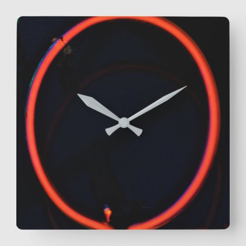 Letter O Alphabet Photography in Red Neon Square Wall Clock