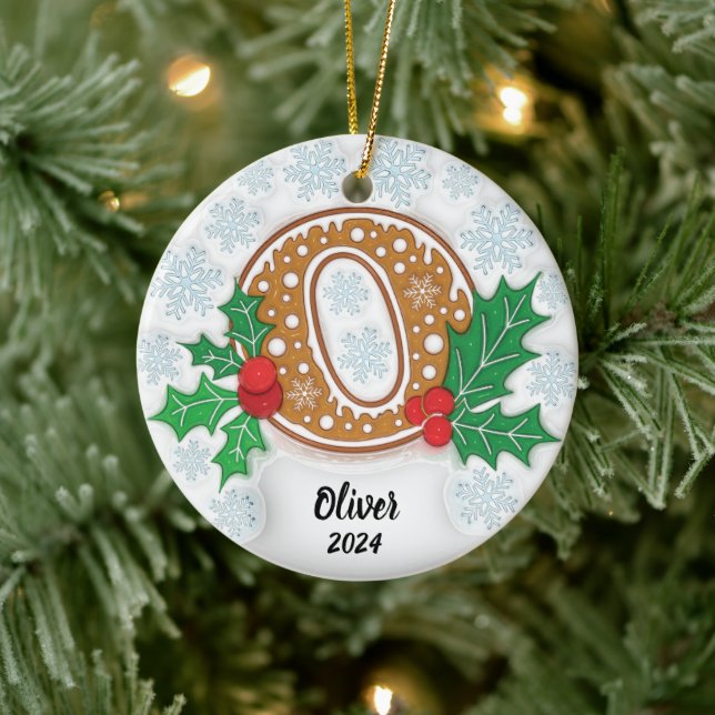 Letter O Custom Name Monogram Christmas Ceramic Ornament (Tree)