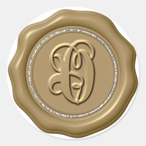  Letter O Diamond Circle GOLD Wax Seal Stickers