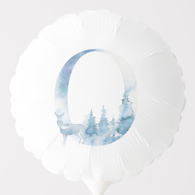 Letter O Dusty Blue Winter Forest Monogram Initial Balloon (Front)