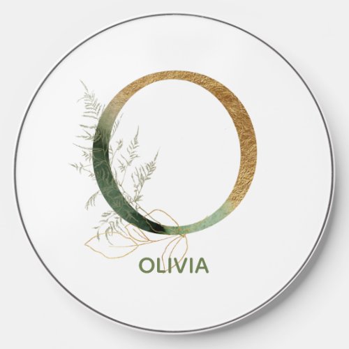 Letter O Elegant Greenery Wireless Charger