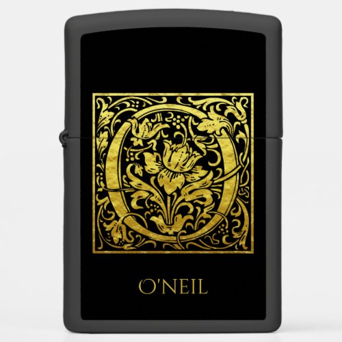 Letter O First Letter Gold on Black Zippo Lighter