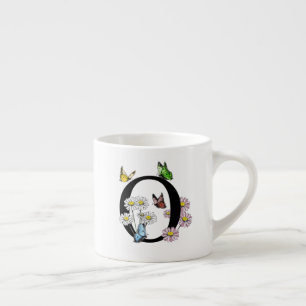 Letter O Floral Butterfly Monogram Initial Espresso Cup
