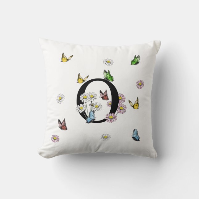 Letter O Floral Butterfly Monogram Initial  Throw Pillow (Front)