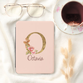 Letter O Gold Monogram Blush Pink Roses Kindle Cover
