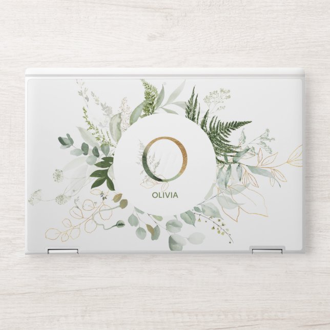 Letter O Green Foliage Wreath HP Laptop Skin (Front)