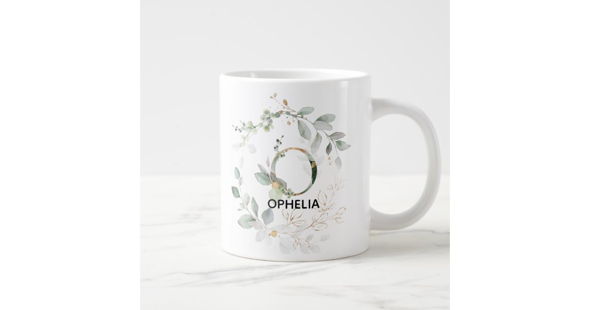 Letter O Initial Monogram Alphabet Greenery Wreath Giant Coffee Mug Zazzle Com