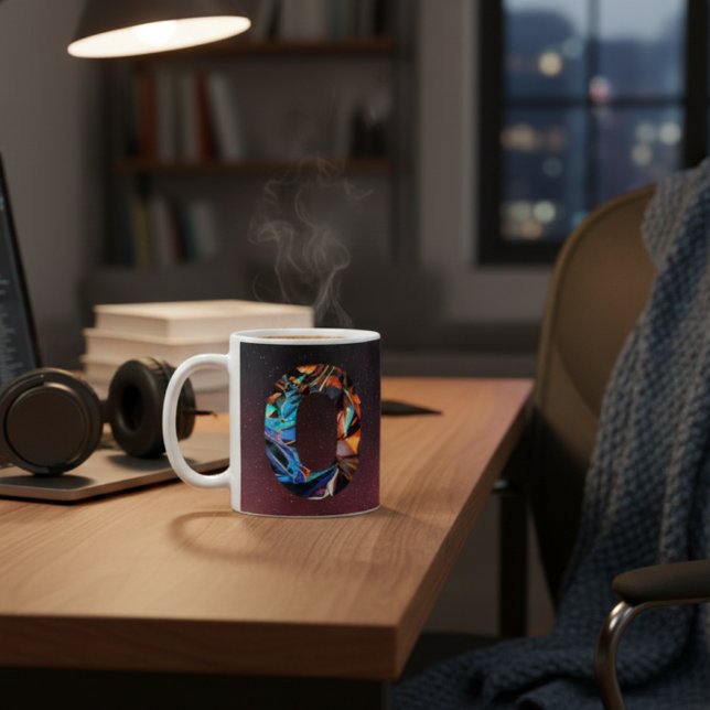 Letter O - Iridescent Monogram on Cosmic Galaxy Coffee Mug (Creator Uploaded)