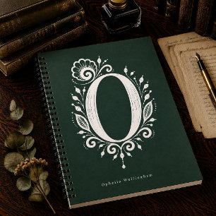 Letter O Linocut Botanical Monogram Notebook
