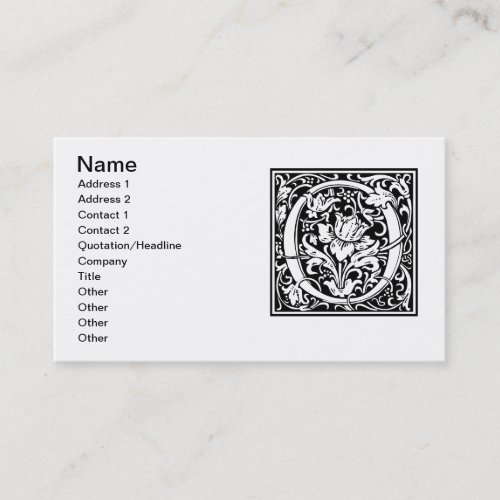 Letter O Medieval Monogram Art Nouveau Business Card