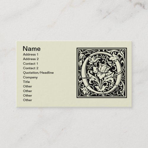 Letter O Medieval Monogram Art Nouveau Business Card