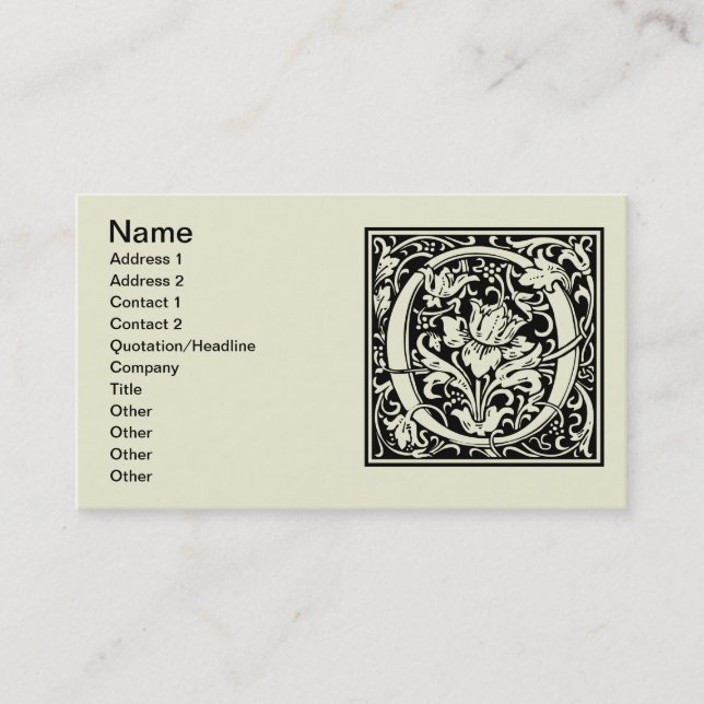 Letter O Medieval Monogram Art Nouveau Business Card (Front)