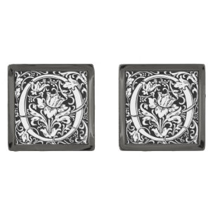 Letter O Medieval Monogram Art Nouveau Gunmetal Finish Cufflinks