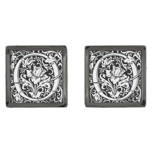 Letter O Medieval Monogram Art Nouveau Gunmetal Finish Cufflinks