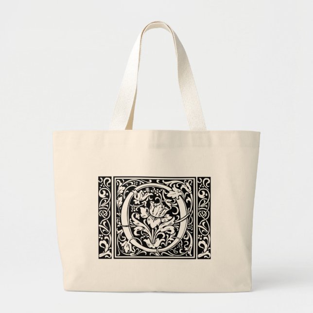 Letter O Medieval Monogram Art Nouveau Large Tote Bag (Front)
