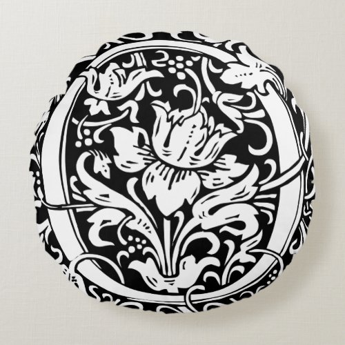 Letter O Medieval Monogram Art Nouveau Round Pillow
