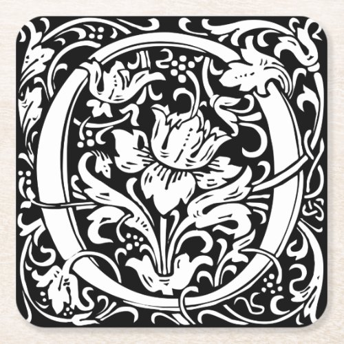 Letter O Medieval Monogram Art Nouveau Square Paper Coaster