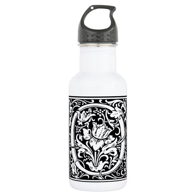 Letter O Medieval Monogram Art Nouveau Water Bottle (Front)