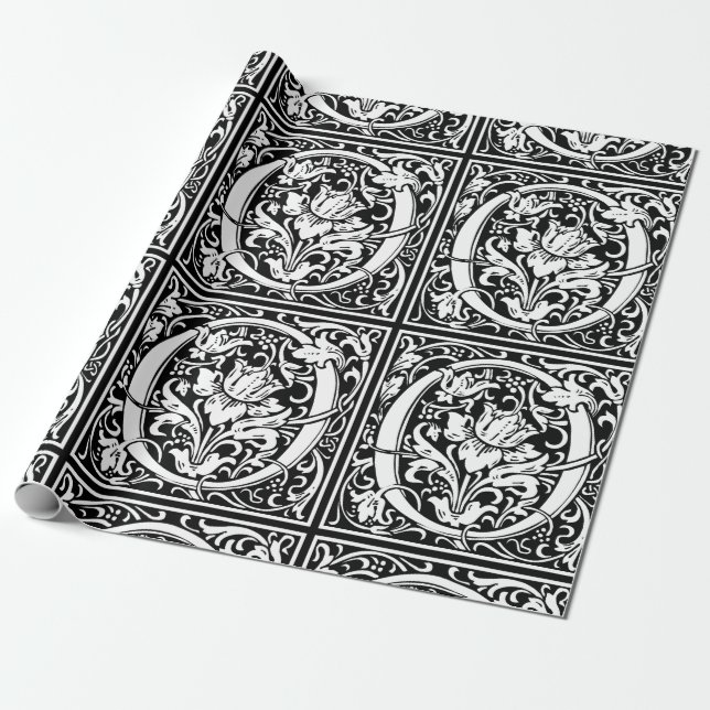 Letter O Medieval Monogram Art Nouveau Wrapping Paper (Unrolled)