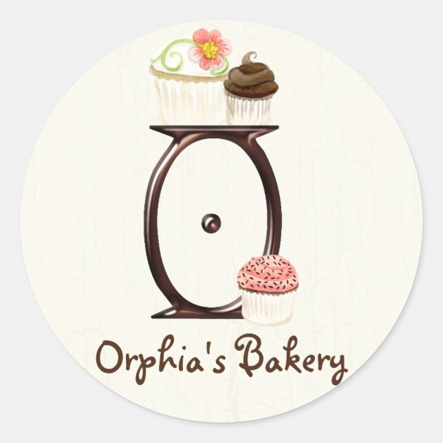 Letter O Monogram Cupcake Logo Business Stickers (Front)