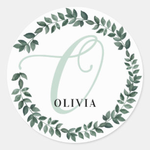Letter O Monogram Custom Name Minimalist Botanical Classic Round Sticker